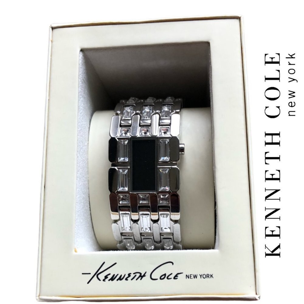 Kenneth Cole‎ New York RARE Digital Stainless Steel Link Watch/Baguette Diamonds